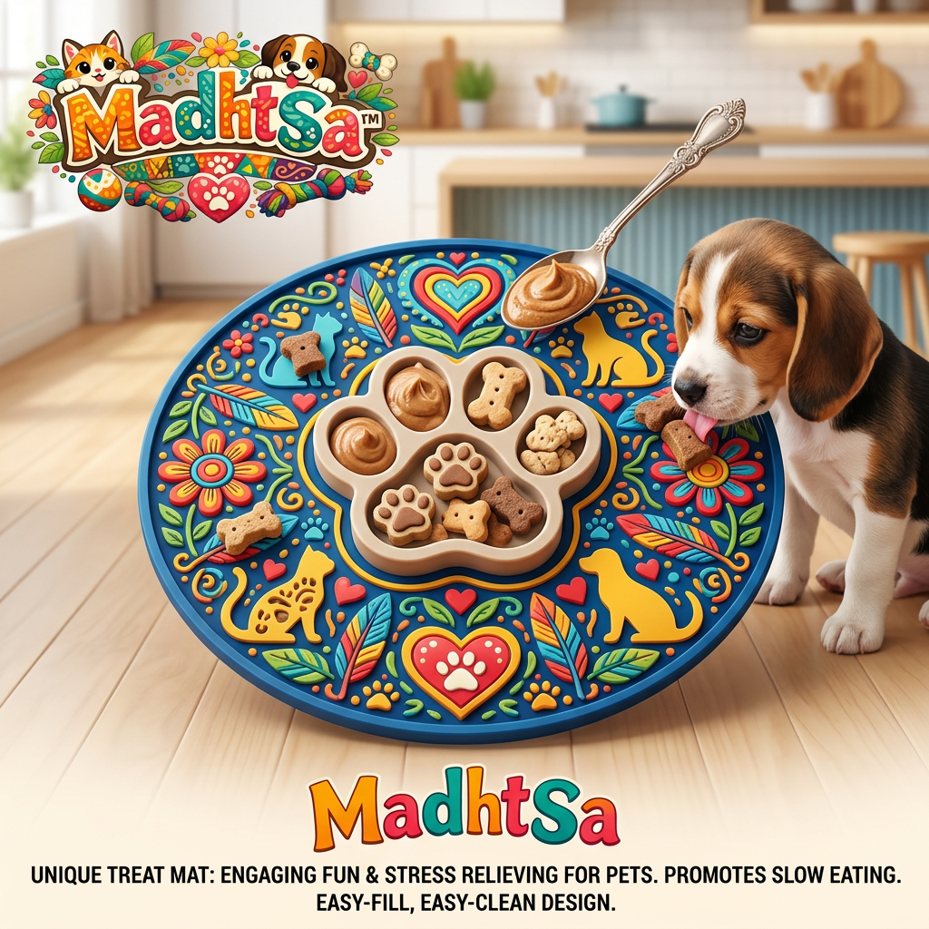 MadhtSa™ Dog Lick Mat with Paw-Shaped Slow Feeder Insert, Anxiety Relief Pet Treat Mat for Dogs & Cats, Colorful Boredom Buster Licking Mat for Peanut Butter, Yogurt & Wet Food, Easy to Clean & Fill
