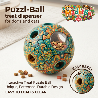 MadhtSa™ Interactive Dog and Cat Treat Dispenser Toy | 3D Puzzle Ball Slow Feeder for Mental Stimulation | Durable Enrichment Toy & Boredom Buster for Small and Medium Pets
