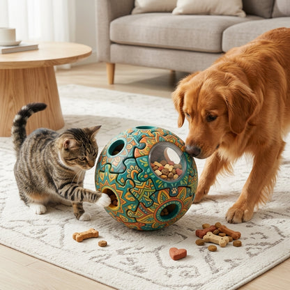 MadhtSa™ Interactive Dog and Cat Treat Dispenser Toy | 3D Puzzle Ball Slow Feeder for Mental Stimulation | Durable Enrichment Toy & Boredom Buster for Small and Medium Pets