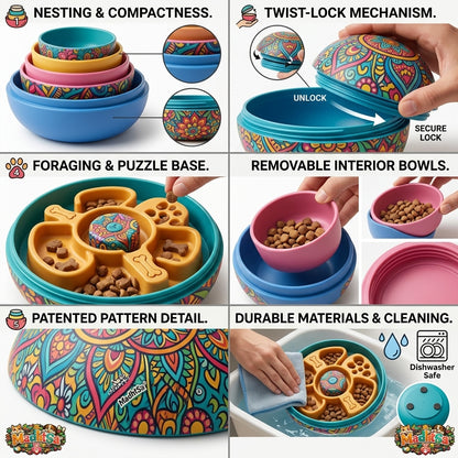 MadhtSa™ 5-in-1 Nesting Play & Treat Pods | Interactive Dog Puzzle Toy & Cat Foraging Bowl | Slow Feeder Pet Bowl Set with Treat Dispensing Ball & Bone Toy | Space-Saving & Mental Stimulation Pet Toys for Dogs & Cats