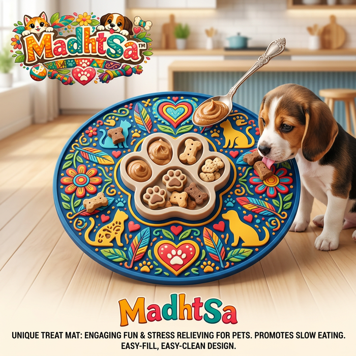 MadhtSa™ Dog Lick Mat with Paw-Shaped Slow Feeder Insert, Anxiety Relief Pet Treat Mat for Dogs & Cats, Colorful Boredom Buster Licking Mat for Peanut Butter, Yogurt & Wet Food, Easy to Clean & Fill