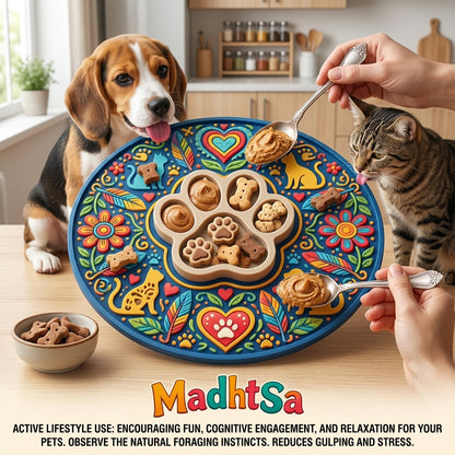 MadhtSa™ Dog Lick Mat with Paw-Shaped Slow Feeder Insert, Anxiety Relief Pet Treat Mat for Dogs & Cats, Colorful Boredom Buster Licking Mat for Peanut Butter, Yogurt & Wet Food, Easy to Clean & Fill
