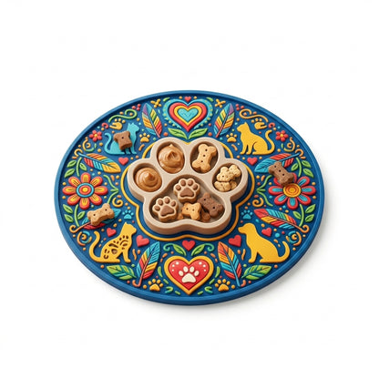 MadhtSa™ Dog Lick Mat with Paw-Shaped Slow Feeder Insert, Anxiety Relief Pet Treat Mat for Dogs & Cats, Colorful Boredom Buster Licking Mat for Peanut Butter, Yogurt & Wet Food, Easy to Clean & Fill