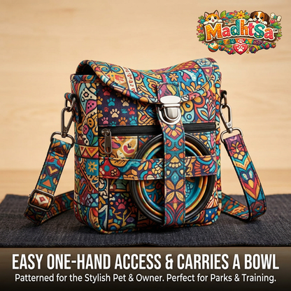 MadhtSa™ Premium Dog Walking Bag with Collapsible Bowl Holder - Stylish Crossbody Dog Treat Pouch for Training & Walks, Multi-Functional Hands-Free Pet Travel Shoulder Bag with Easy One-Hand Access