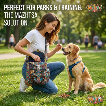 MadhtSa™ Premium Dog Walking Bag with Collapsible Bowl Holder - Stylish Crossbody Dog Treat Pouch for Training & Walks, Multi-Functional Hands-Free Pet Travel Shoulder Bag with Easy One-Hand Access